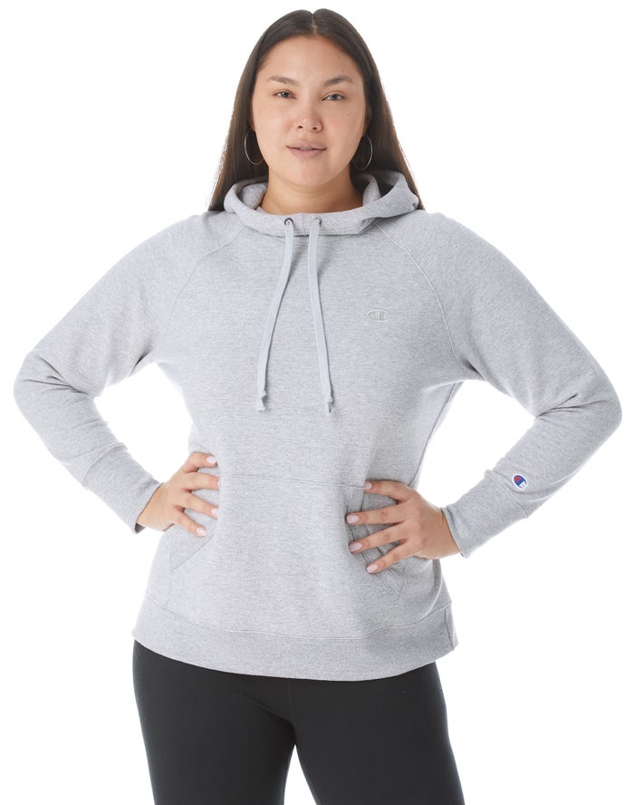 Champion Plus Powerblend Classic Embroidered C Logo Kadın Kapşonlu Sweatshirt Gri ( MDRAEB073 )